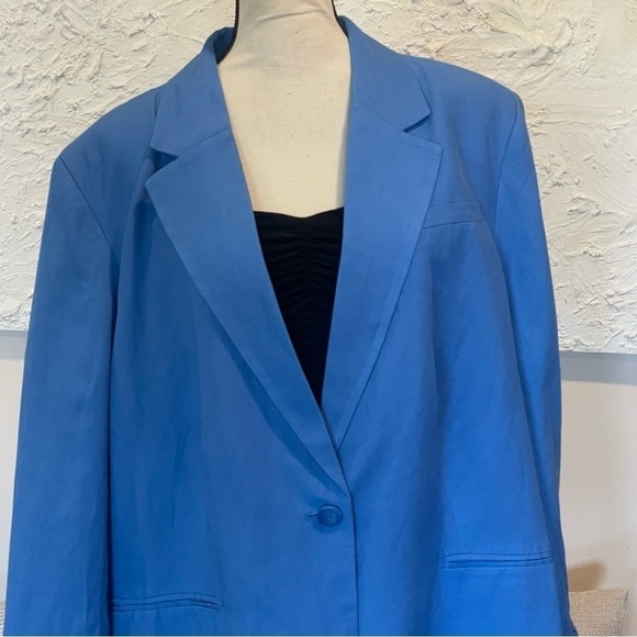H&M Linen Blend Blazer Jacket Womens Medium Single Button Blue Sz XXL NWT - Picture 4 of 10